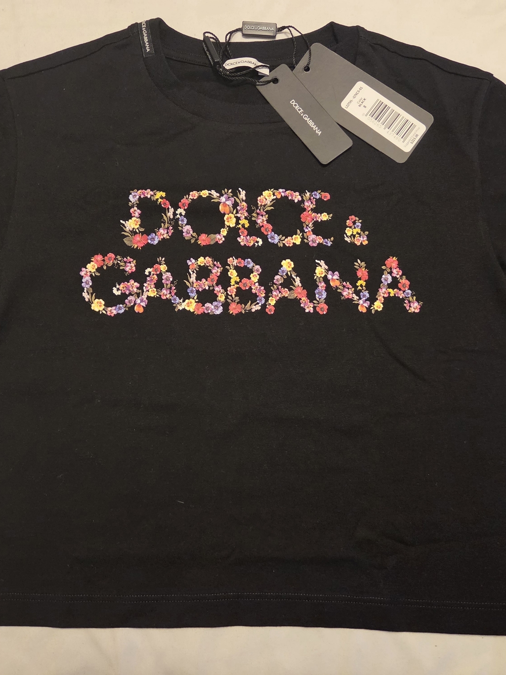 Dolce & Gabbana DG Logo Floral Print Cotton T-Shirt Black